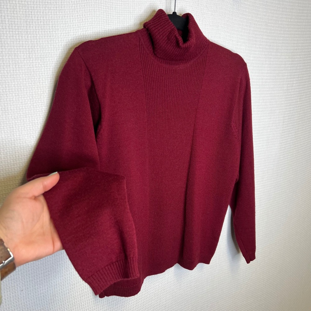 Pendleton Petite Burgundy 100% Virgin Wool Turtleneck Sweater Ribbed Front M